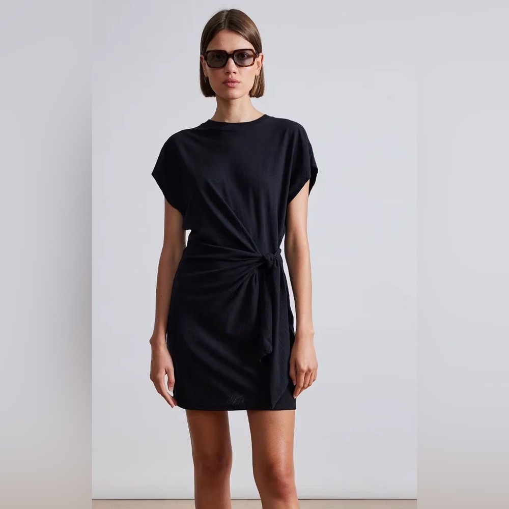 NWT Apiece Apart Nina Cinched Mini Black Dress Tie Detail‎ New Short Sleeve
